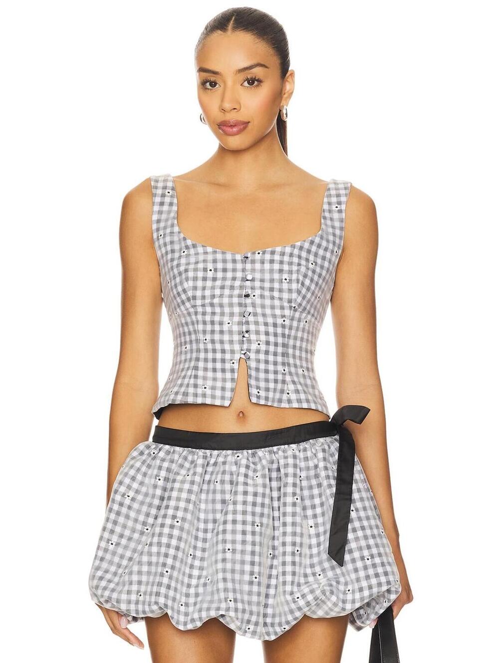 MAJORELLE Micah Top in Black & White Gingham